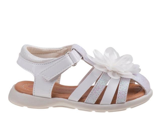 Girls' Laura Ashley Toddler & Little Kid 81993S T-Strap Flower Sandals in White Glitter color