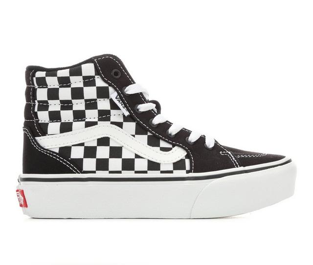 Girls' Vans Little Kid & Big Kid Filmore Hi Platform Sneakers in Blk/Wht/Check color