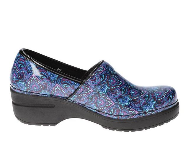 Women's Easy Works by Easy Street Lead Navy Paisley Slip-Resistant Clogs in Navy Paisley color