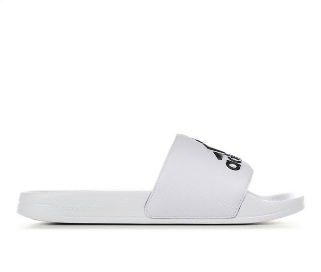Women's Adidas Adilette Shower Sport Slides in White/Blk/White color