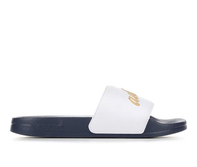 Women's Adidas Adilette Shower Sport Slides in White/Gold/Navy color