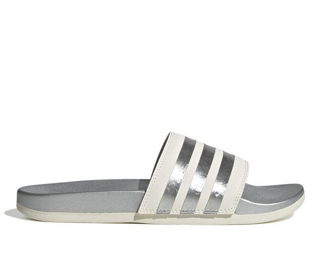 Women's Adidas Adilette Comfort Sport Slides in Chalk Wht/Slver color