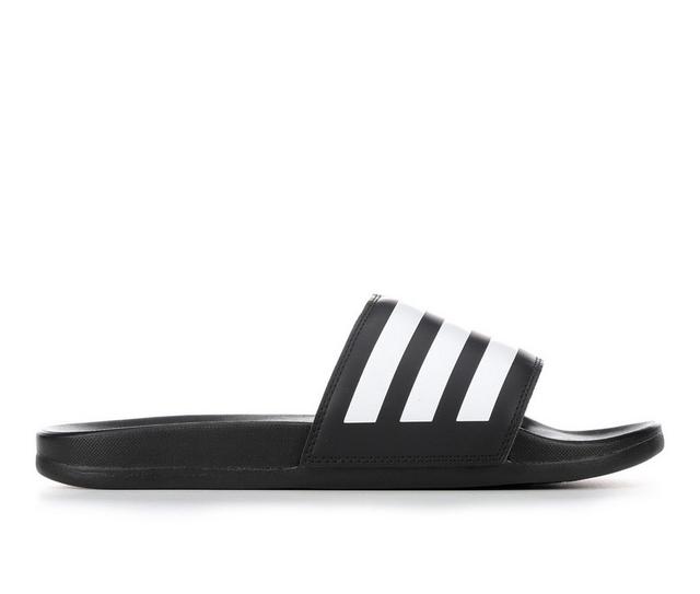 Women's Adidas Adilette Comfort Stripe Sport Slides in Black/White color