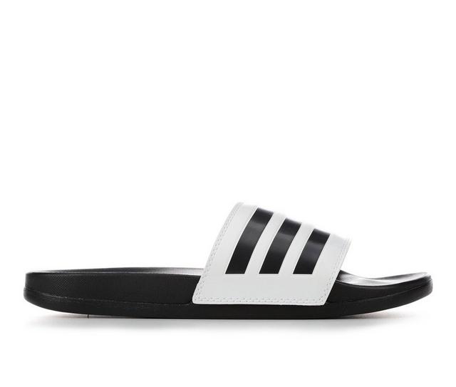 Women's Adidas Adilette Comfort Stripe Sport Slides in White/Black color