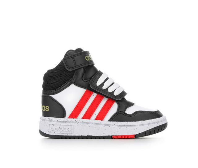 Boys' Adidas Toddler Hoops Mid 3.0 Sneakers in Blk/Red/Speck color