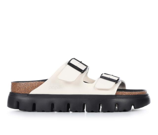 Women's Birkenstock Arizona Chunky Platform Footbed Sandals in Eggshell/Black color