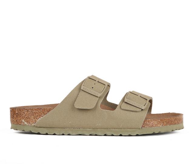 Men's Birkenstock Arizona Canvas Vegan Footbed Sandals in Faded Khaki color