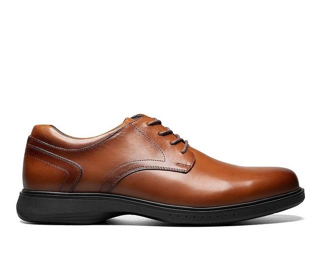 Men's Nunn Bush Kore Pro Plain Toe Slip-Resistant Oxfords in Cognac color