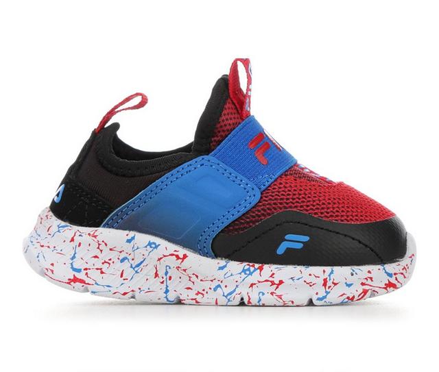 Boys' Fila Toddler Landbuzzer Marble Slip-On Running Shoes in Red/Blk/ElecBlu color