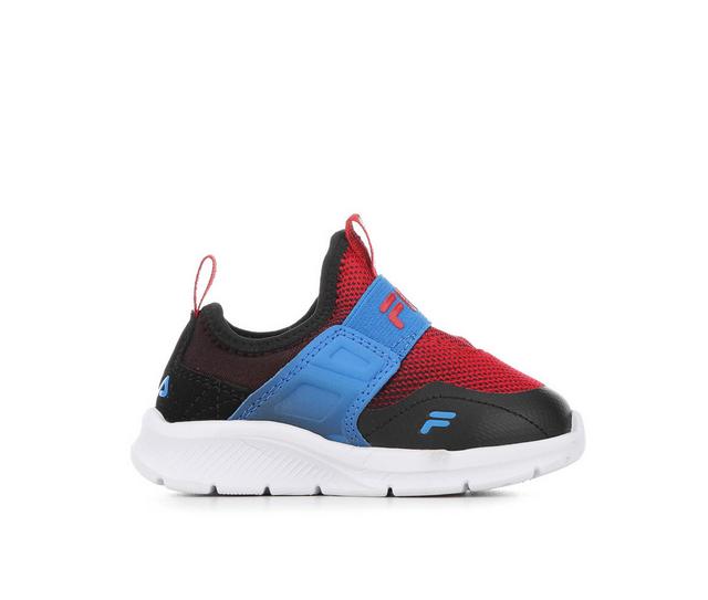 Boys' Fila Toddler Landbuzzer Marble Slip-On Running Shoes in Blue/Blk/Red color