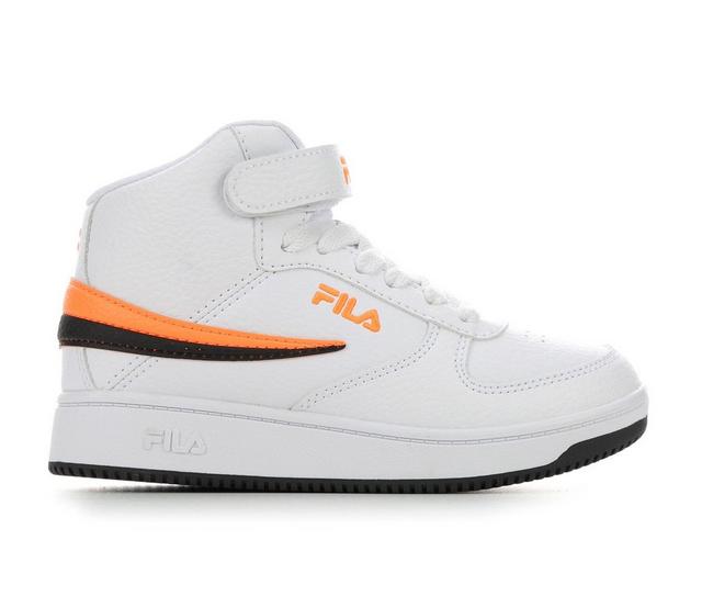 Boys' Fila Little Kid & Big Kid A-High Sneakers in Wht/Blk/Orange color