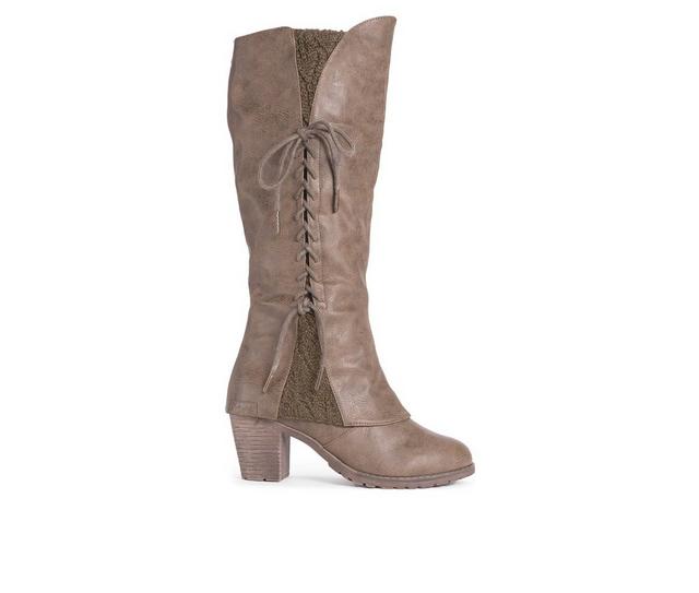 Women's MUK LUKS Lacy Leo Knee High Boots in Taupe color