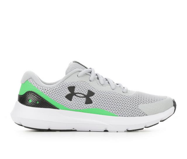 Kids' Under Armour Big Kid Surge 3 Gradeschool Running Shoes in Gry/Green/Black color