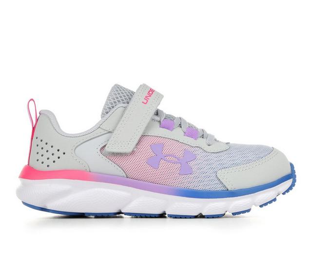 Girls' Under Armour Little Kid Assert 9 Wide Running Shoes in Grey/Wht/Lilac color