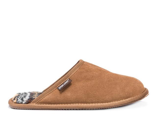 MUK LUKS Men's Dave Printed Berber Suede Slippers in Tan color