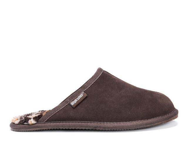 MUK LUKS Men's Dave Printed Berber Suede Slippers in Chocolate color