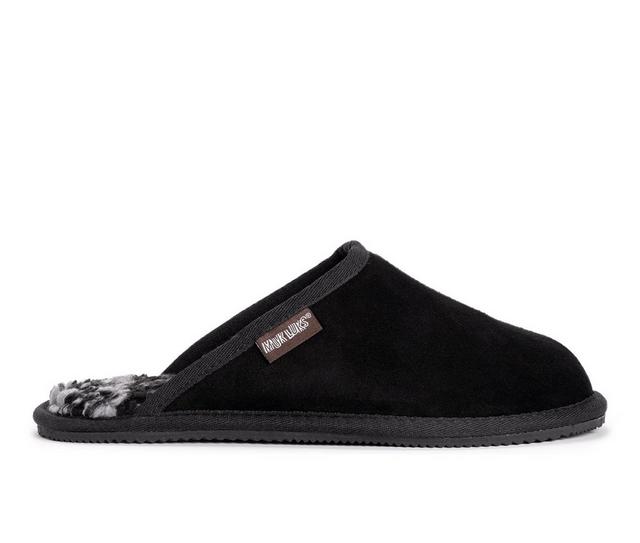 MUK LUKS Men's Dave Printed Berber Suede Slippers in Black color