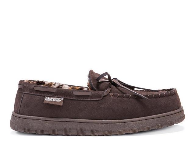 MUK LUKS Men's Paul Printed Berber Suede Moccasins in Chocolate color