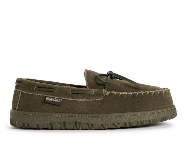 MUK LUKS Men's Paul Printed Berber Suede Moccasins in Olive color