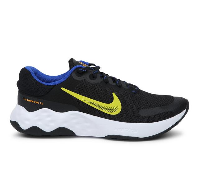 Men's Nike Renew Ride 3 Running Shoes in Blk/Blu/Volt color