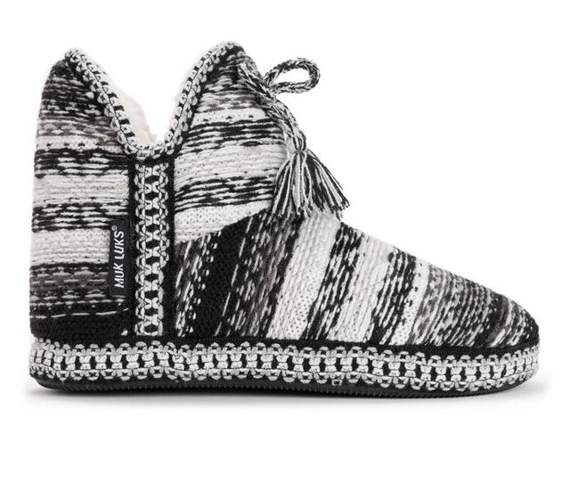 MUK LUKS Amira Bootie Slippers in Black/White color