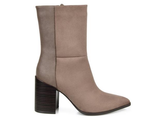 Women's Journee Collection Sharlie Block Heel Mid Calf Boots in Taupe color