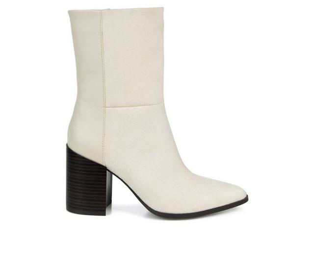 Women's Journee Collection Sharlie Block Heel Mid Calf Boots in Off White color