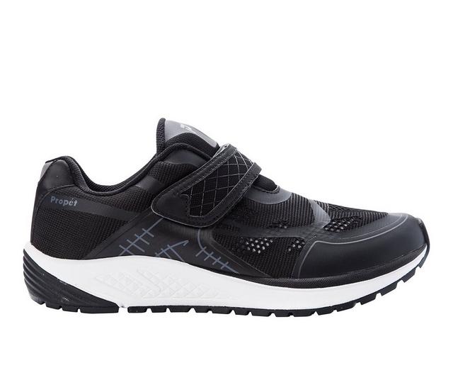 Men's Propet One Strap Walking Shoes in Black/Dk Grey color