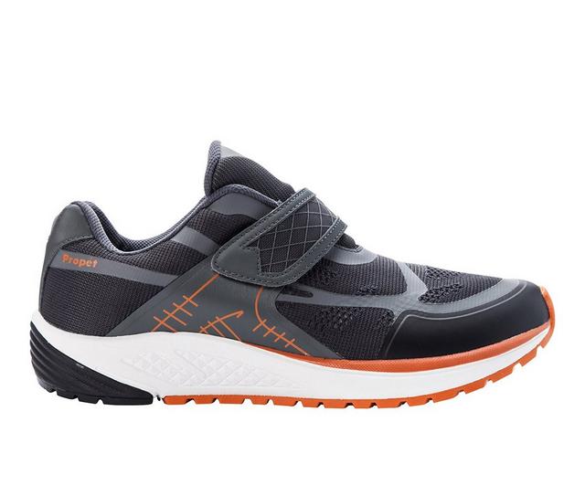 Men's Propet One Strap Walking Shoes in Orange/ Dk Grey color