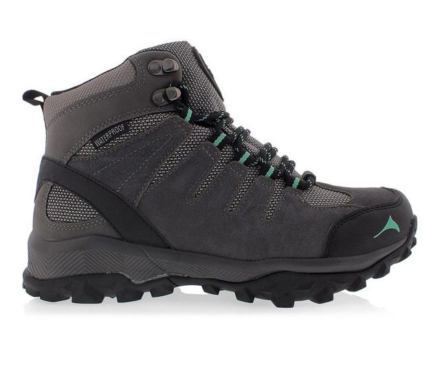 Women's Pacific Mountain Boulder Mid Waterproof Hiking Boots in Gray/Mint color