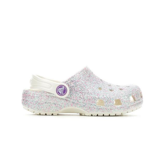 Girls' Crocs Little Kid & Big Kid Classic Glitter 2 Clogs in Oyster color