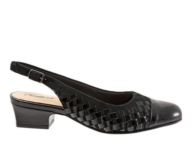 Women's Trotters Dea Woven Slingback Pumps in Bk Suede Patent color