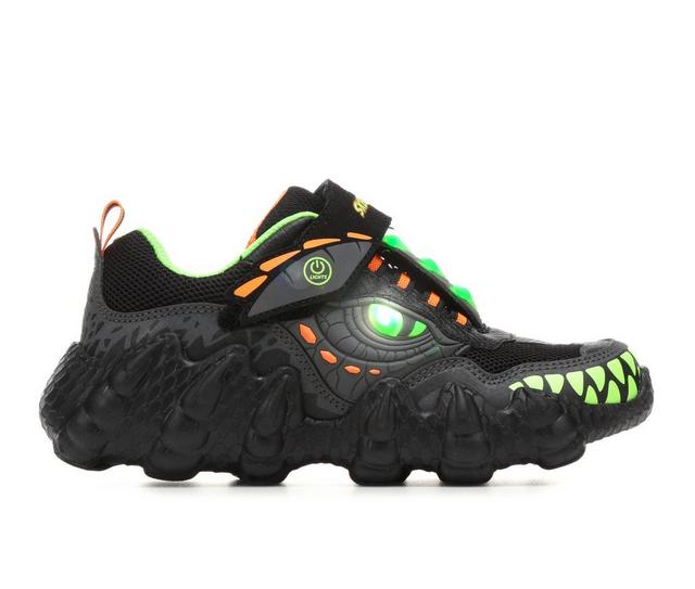 Boys' Skechers Little Kid & Big Kid Skech-O-Saurus Dinosaur Light-Up Sneakers in Blk/Green/Ornge color