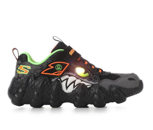 Boys' Skechers Little Kid & Big Kid Skech-O-Saurus Dinosaur Light-Up Sneakers in Black/Lime/Org color