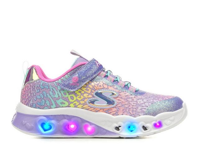 Girls' Skechers Little Kid & Big Kid Flutter Heart Lights Loves Light-Up Sneakers in Lavender/Leoprd color