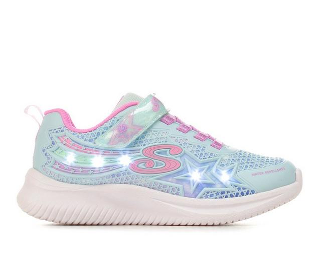 Girls' Skechers Little Kid & Big Kid Jumpsters Wishful Star Light-Up Sneakers in Aqua/Purple color