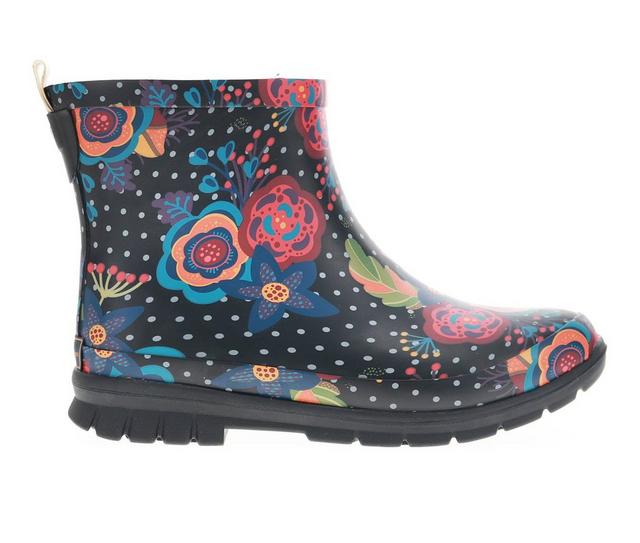 Women's Western Chief Boho Bloom Shorty Rain Boots in Black color
