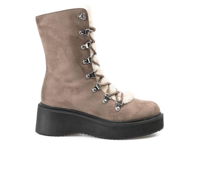 Women's Journee Collection Kannon Platform Lace-Up Boots in Taupe color