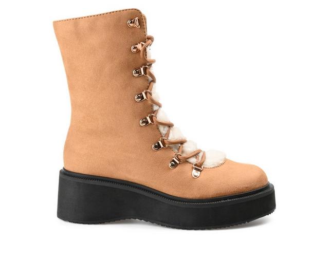 Women's Journee Collection Kannon Platform Lace-Up Boots in Tan color