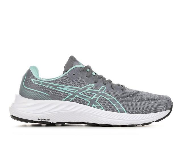 Women's ASICS Gel Excite 9 Running Shoes in Gry/Green/Wht color