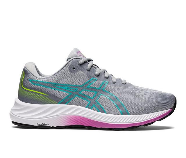 Women's ASICS Gel Excite 9 Running Shoes in Grey/Teal/Purp color