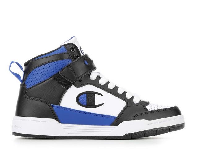 Boys' Champion Big Kid Arena Power High-Top Sneakers in Blk/Wht/Blue color
