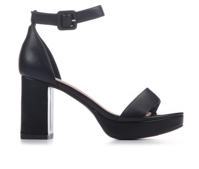Women's Delicious Century Block-Heel Sandals in Black PU color