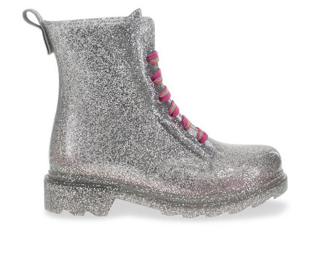 Girls' Western Chief Toddler Combat Glitter Rain Boots in Silver color