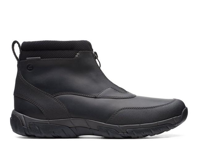Men's Clarks Grove Zip II Winter Boots in Black Leather color