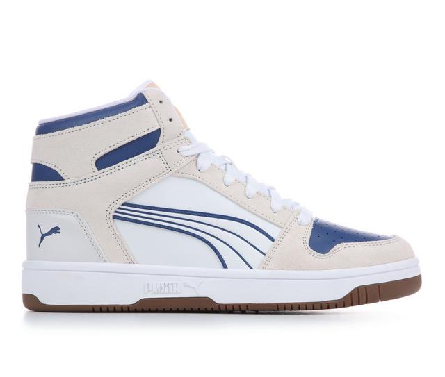Men's Puma Rebound Layup SL High-Top Sneakers in Gry/Red/Wht Emb color