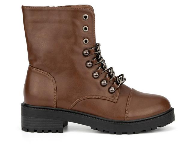 Women's New York and Company Cruz Lace-Up Boots in Cognac color
