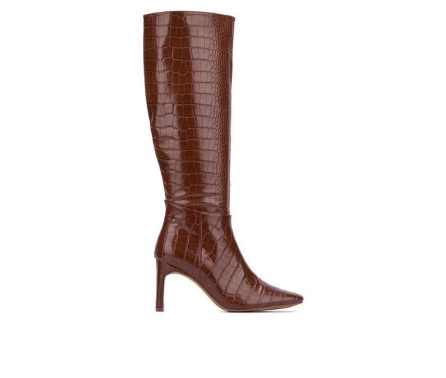 Women's New York and Company Isabelle Knee High Boots in Brown Croco color