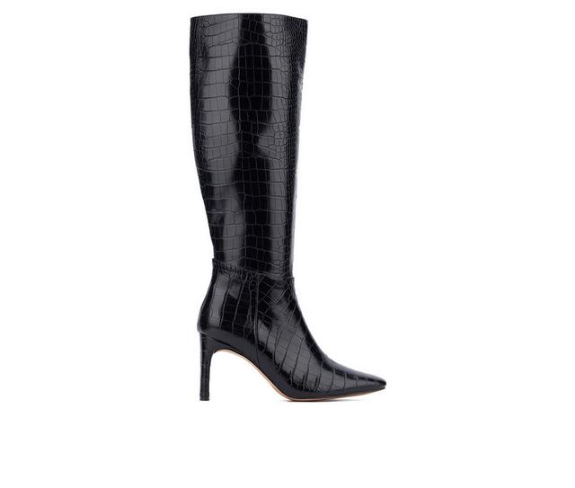 Women's New York and Company Isabelle Knee High Boots in Black Croc color