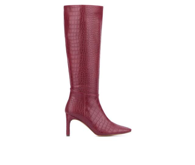 Women's New York and Company Isabelle Knee High Boots in Wine Croc color